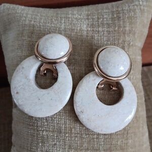 Gold Tone Versatile Cream Stone Post Earrings